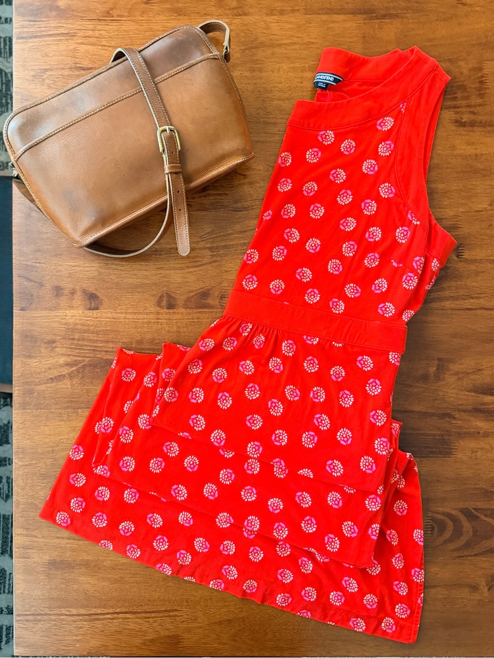 Lands' End Red Sleeveless Floral Maxi Dress